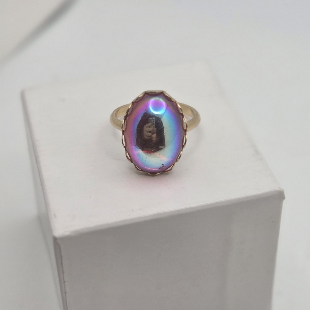Irridescent Red Glass Ring Gold Filled Adjustable